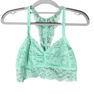 Victoria Secret‎ PINK Bralette M Floral Mesh Lace Scrunch Unlined Top Mint layer